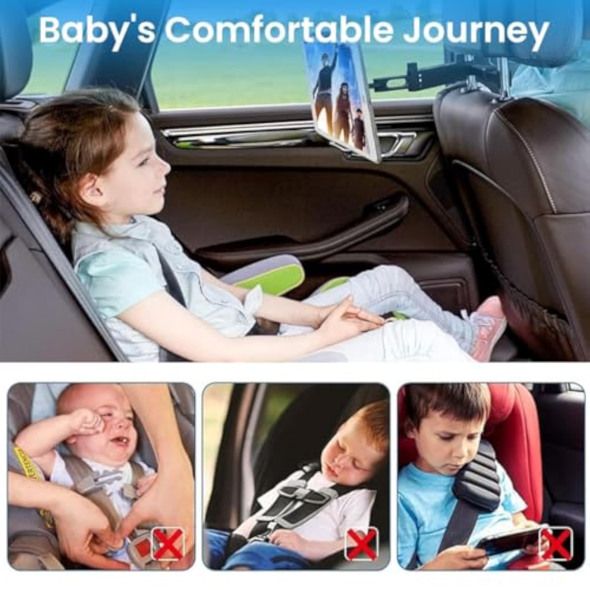 Car Tablet Holder, 360 Rotating Headrest Mount